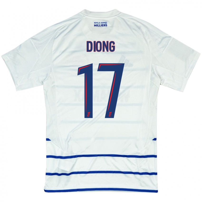 Niño Camiseta Pape Diong #17 Blanco Azul 2ª Equipación 2024/25 La Camisa Chile