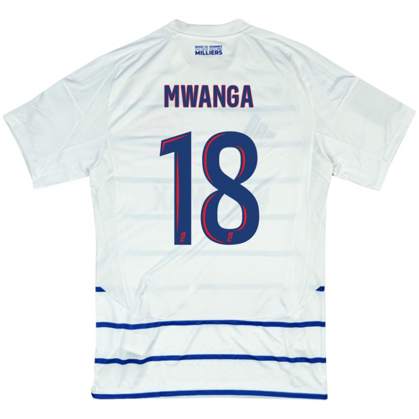 Niño Camiseta Junior Mwanga #18 Blanco Azul 2ª Equipación 2024/25 La Camisa Chile