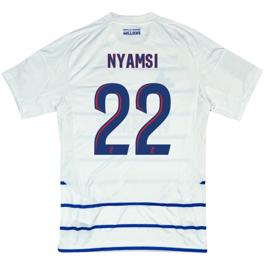 Niño Camiseta Gerzino Nyamsi #22 Blanco Azul 2ª Equipación 2024/25 La Camisa Chile