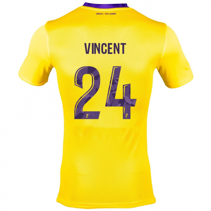 Niño Camiseta Magalie Vincent #24 Amarillo Morado 2ª Equipación 2024/25 La Camisa Chile