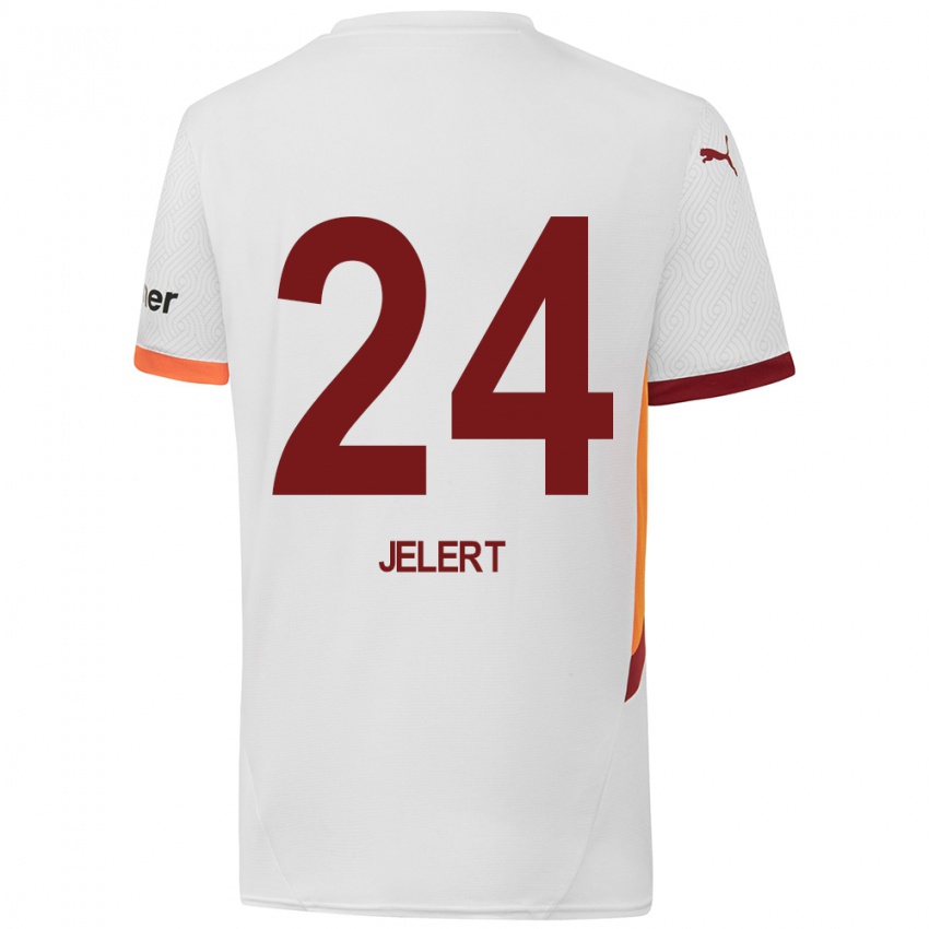 Niño Camiseta Elias Jelert #24 Blanco Amarillo Rojo 2ª Equipación 2024/25 La Camisa Chile