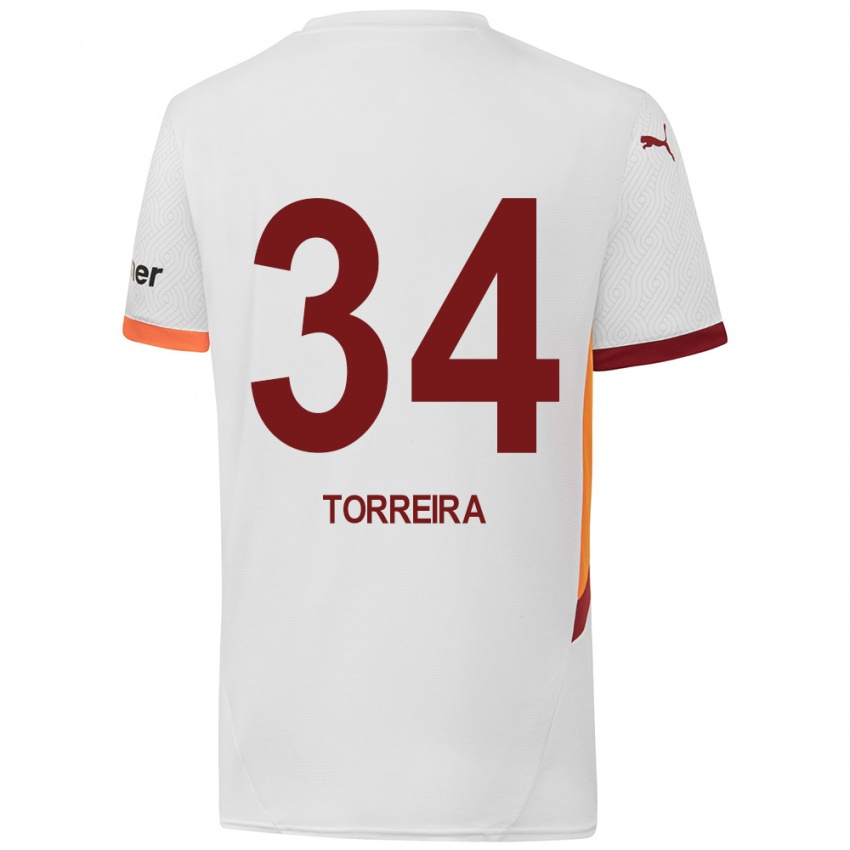 Niño Camiseta Lucas Torreira #34 Blanco Amarillo Rojo 2ª Equipación 2024/25 La Camisa Chile