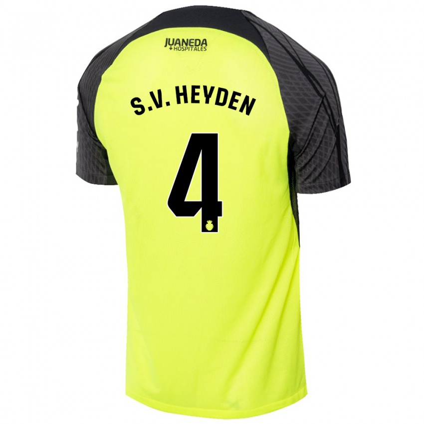 Niño Camiseta Siebe Van Der Heyden #4 Verde Fluorescente Negro 2ª Equipación 2024/25 La Camisa Chile