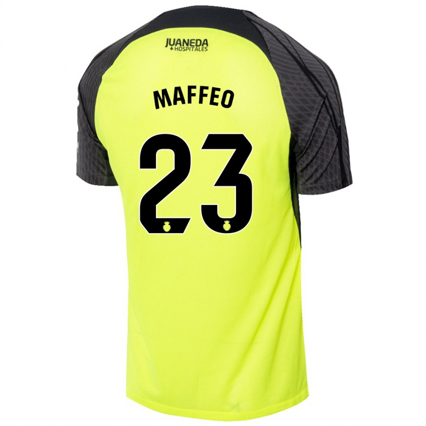 Niño Camiseta Pablo Maffeo #23 Verde Fluorescente Negro 2ª Equipación 2024/25 La Camisa Chile