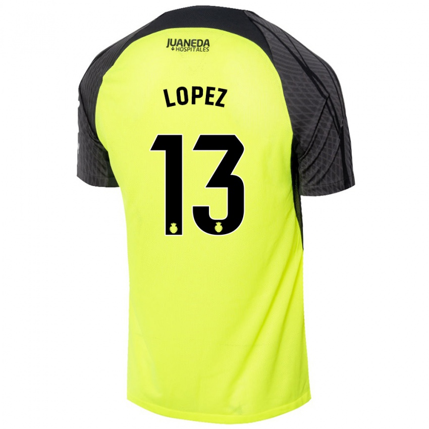 Niño Camiseta Iván López #13 Verde Fluorescente Negro 2ª Equipación 2024/25 La Camisa Chile