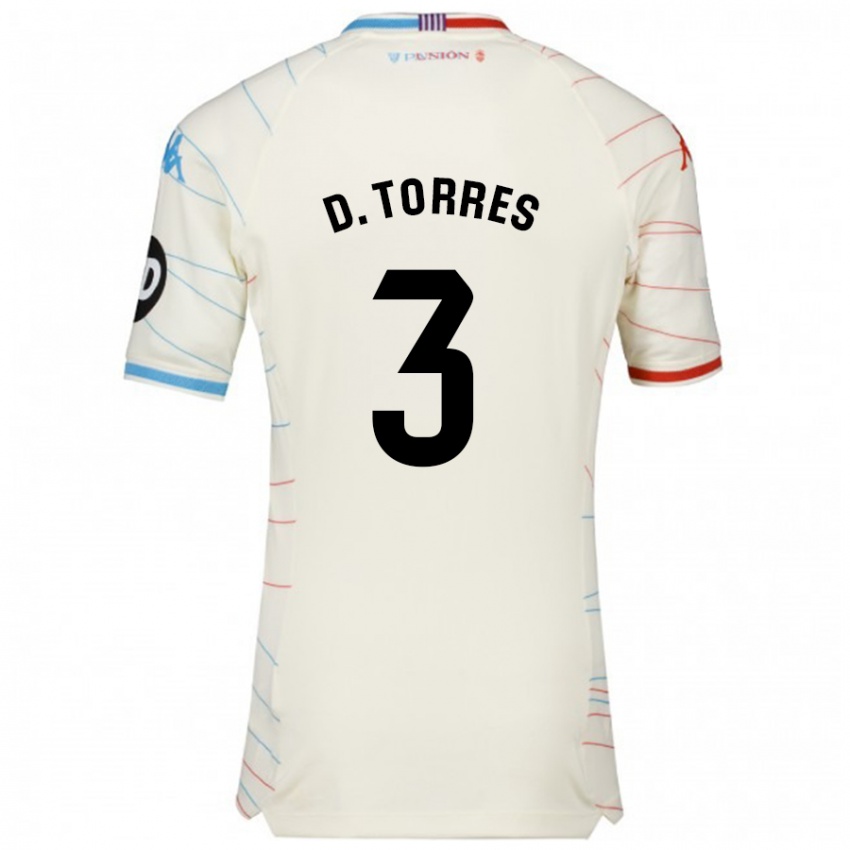 Niño Camiseta David Torres #3 Blanco Rojo Azul 2ª Equipación 2024/25 La Camisa Chile