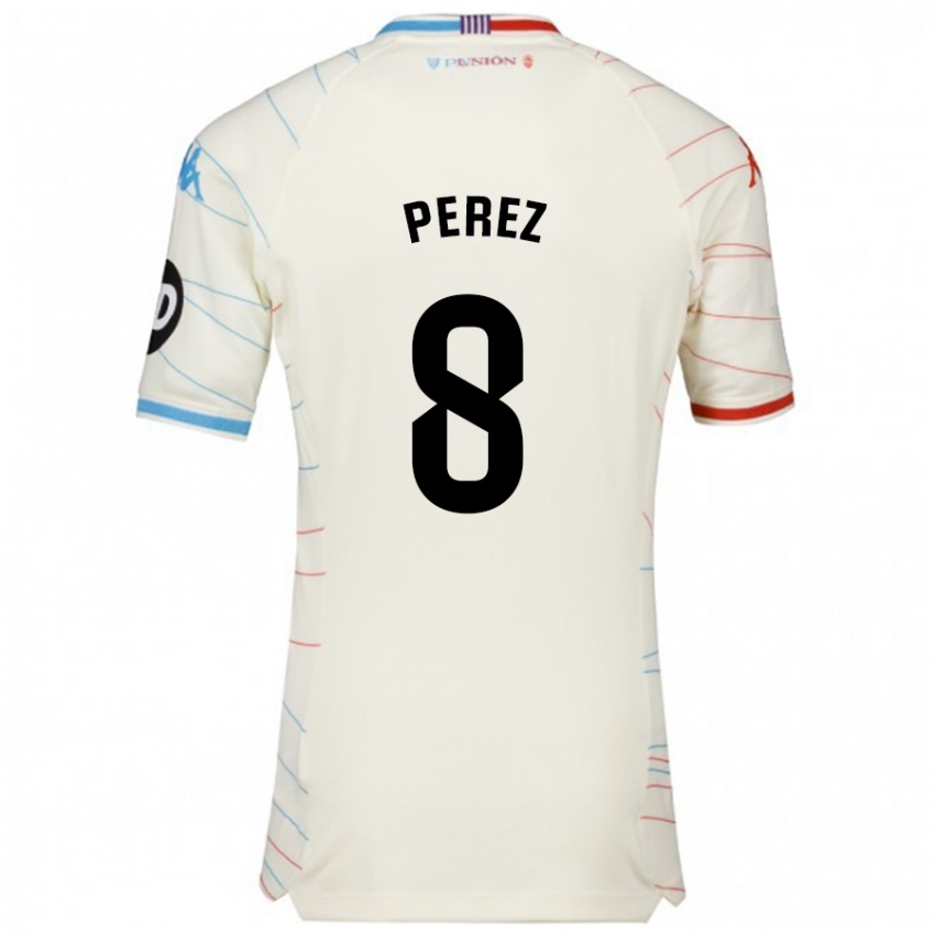 Niño Camiseta Kike Pérez #8 Blanco Rojo Azul 2ª Equipación 2024/25 La Camisa Chile