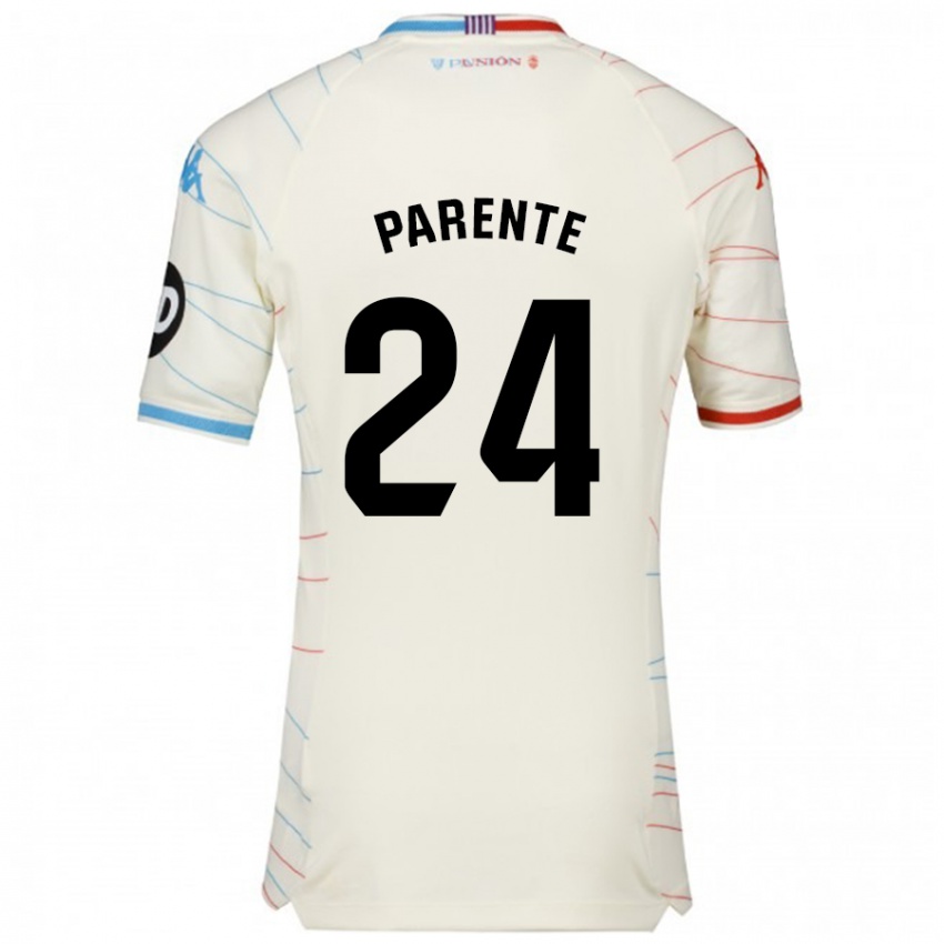 Niño Camiseta Iago Parente #24 Blanco Rojo Azul 2ª Equipación 2024/25 La Camisa Chile