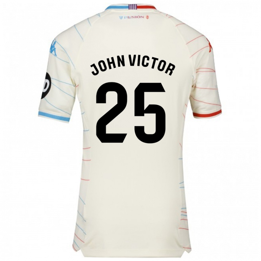 Niño Camiseta John Victor #25 Blanco Rojo Azul 2ª Equipación 2024/25 La Camisa Chile