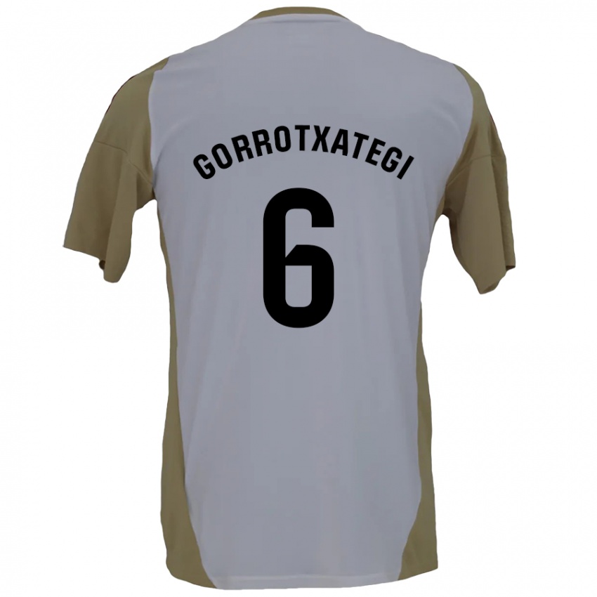 Niño Camiseta Jon Gorrotxategi #6 Marrón Blanco 2ª Equipación 2024/25 La Camisa Chile