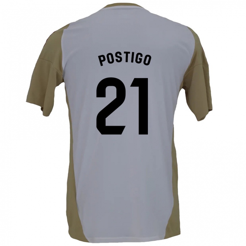 Niño Camiseta Sergio Postigo #21 Marrón Blanco 2ª Equipación 2024/25 La Camisa Chile