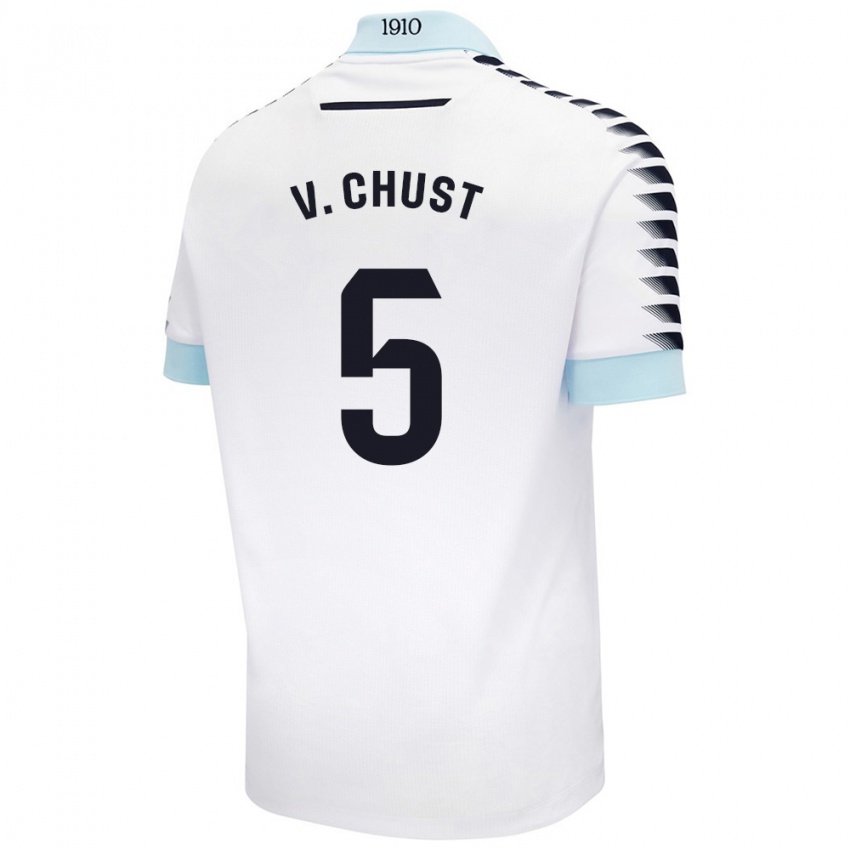 Niño Camiseta Victor Chust #5 Blanco Azul 2ª Equipación 2024/25 La Camisa Chile