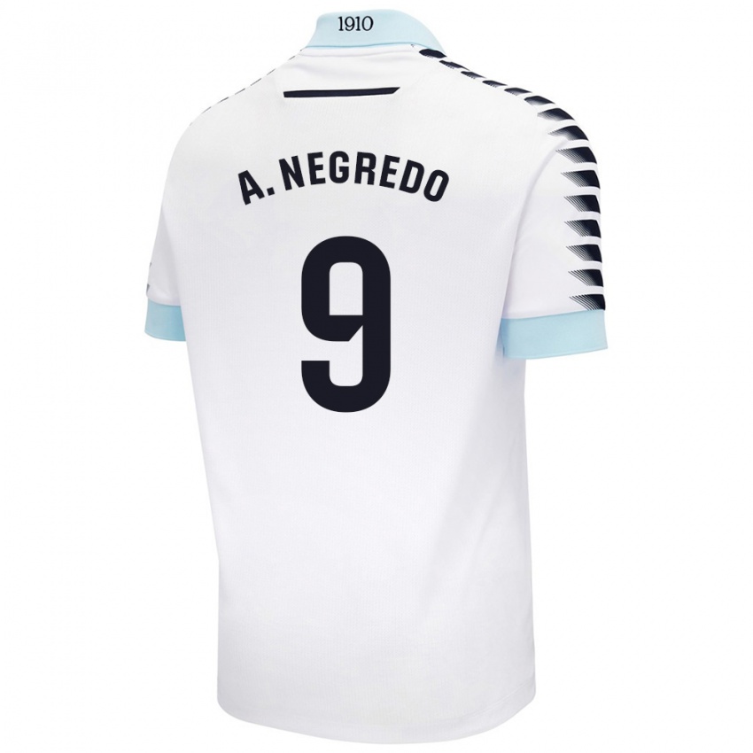 Niño Camiseta Álvaro Negredo #9 Blanco Azul 2ª Equipación 2024/25 La Camisa Chile