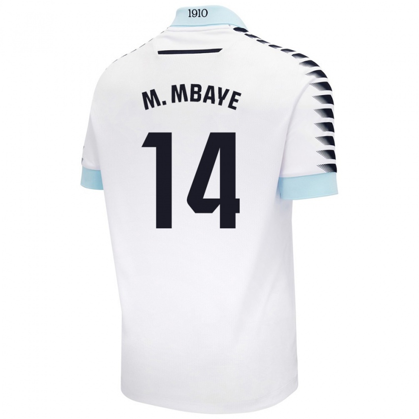 Niño Camiseta Momo Mbaye #14 Blanco Azul 2ª Equipación 2024/25 La Camisa Chile