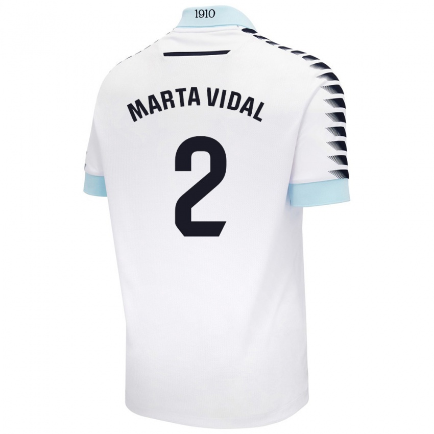 Niño Camiseta Marta Vidal Vela #2 Blanco Azul 2ª Equipación 2024/25 La Camisa Chile