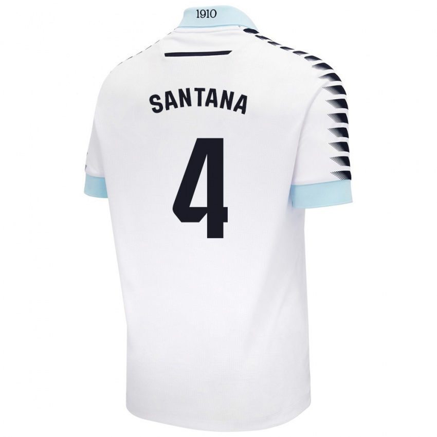 Niño Camiseta María Del Carmen Santana Vázquez #4 Blanco Azul 2ª Equipación 2024/25 La Camisa Chile