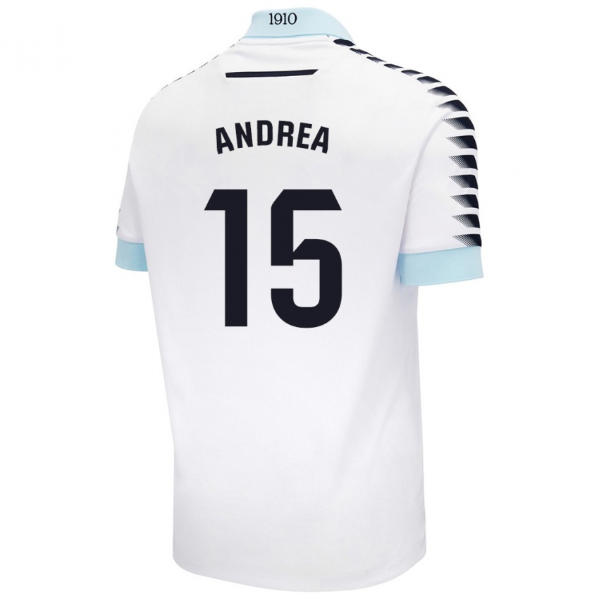 Niño Camiseta Andrea Sánchez Moreno #15 Blanco Azul 2ª Equipación 2024/25 La Camisa Chile