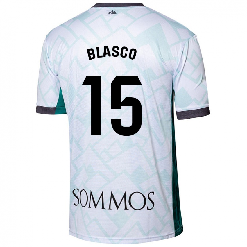 Niño Camiseta Jérémy Blasco #15 Blanco Verde 2ª Equipación 2024/25 La Camisa Chile