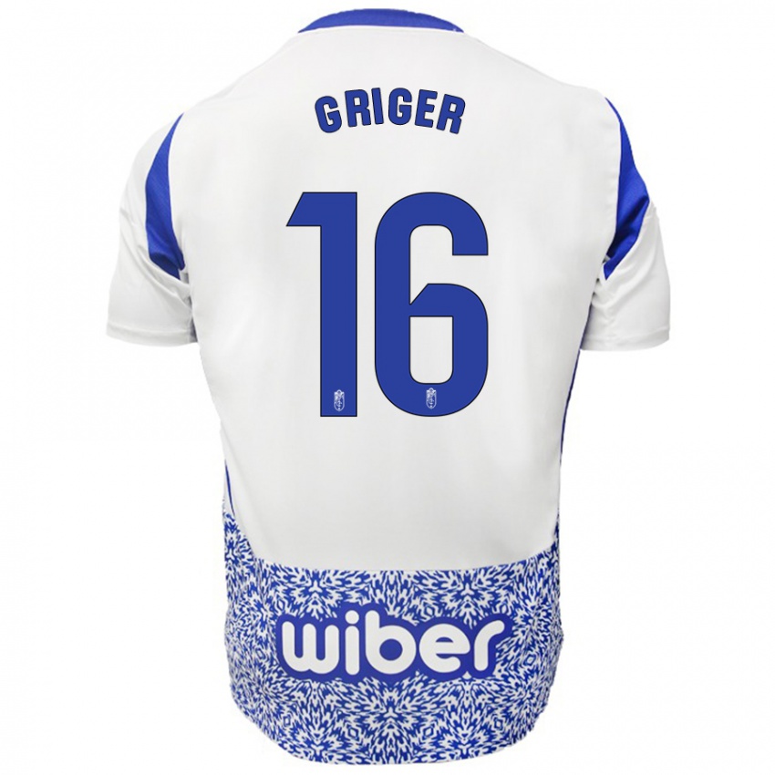 Niño Camiseta Adam Griger #16 Blanco Azul 2ª Equipación 2024/25 La Camisa Chile