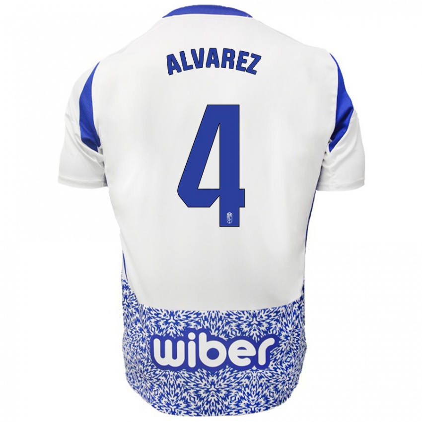 Niño Camiseta Isabel Álvarez #4 Blanco Azul 2ª Equipación 2024/25 La Camisa Chile