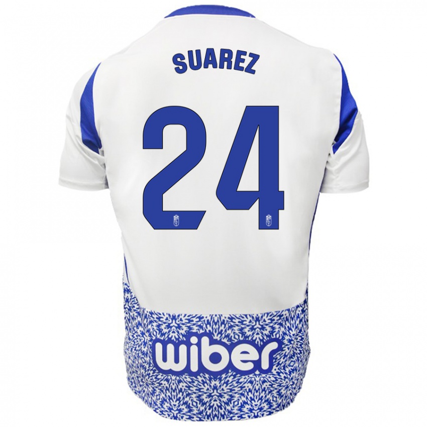 Niño Camiseta Carlota Suárez #24 Blanco Azul 2ª Equipación 2024/25 La Camisa Chile