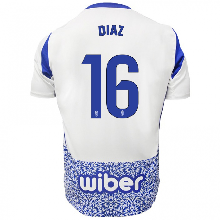 Niño Camiseta Víctor Díaz #16 Blanco Azul 2ª Equipación 2024/25 La Camisa Chile