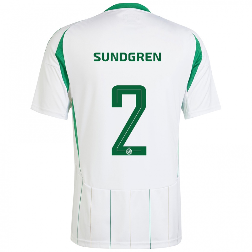 Niño Camiseta Daniel Sundgren #2 Blanco Verde 2ª Equipación 2024/25 La Camisa Chile