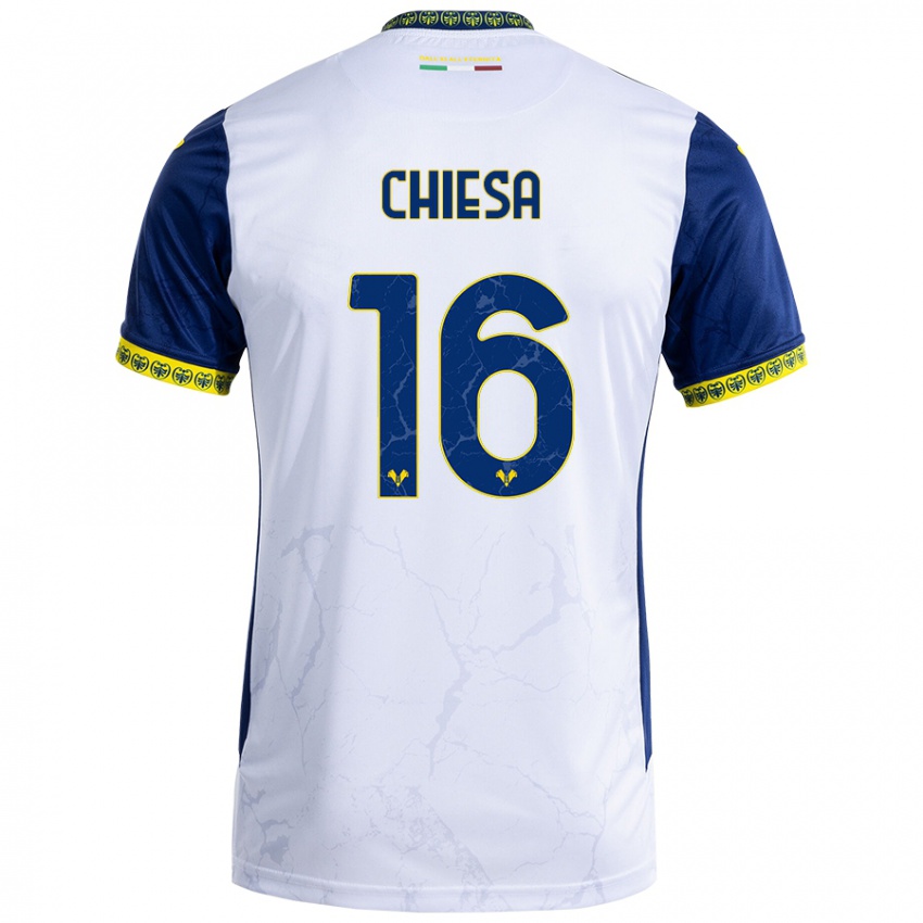 Niño Camiseta Mattia Chiesa #16 Blanco Azul 2ª Equipación 2024/25 La Camisa Chile