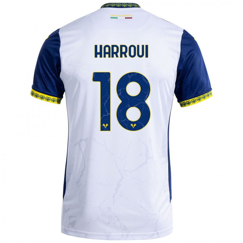 Niño Camiseta Abdou Harroui #18 Blanco Azul 2ª Equipación 2024/25 La Camisa Chile