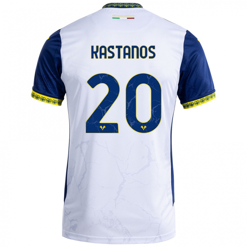 Niño Camiseta Grigoris Kastanos #20 Blanco Azul 2ª Equipación 2024/25 La Camisa Chile