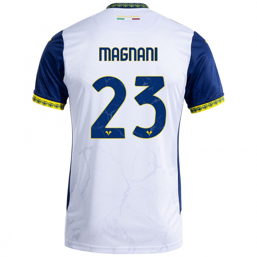 Niño Camiseta Giangiacomo Magnani #23 Blanco Azul 2ª Equipación 2024/25 La Camisa Chile