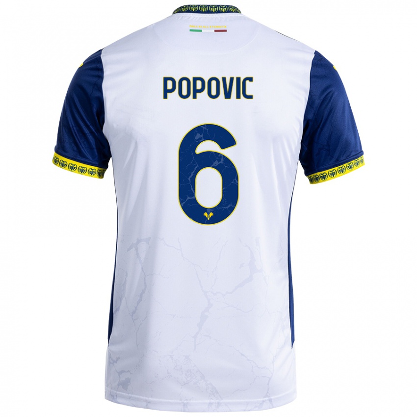 Niño Camiseta Andrej Popovic #6 Blanco Azul 2ª Equipación 2024/25 La Camisa Chile