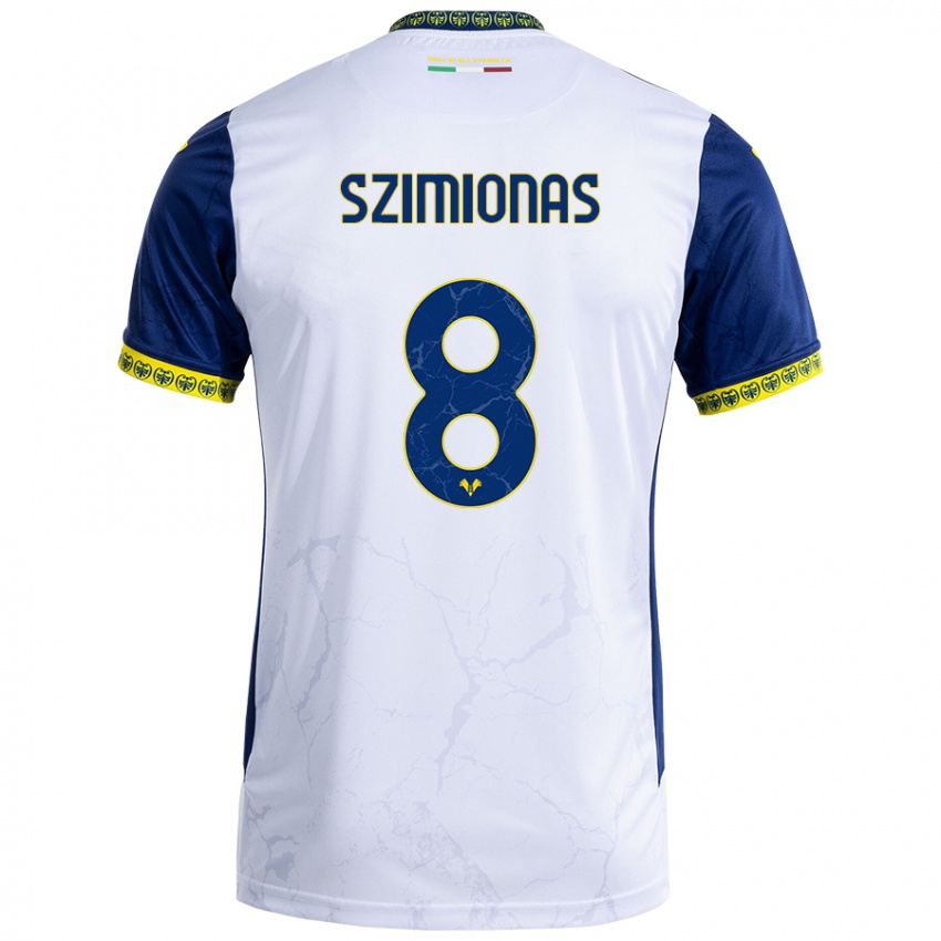 Niño Camiseta Luca Szimionas #8 Blanco Azul 2ª Equipación 2024/25 La Camisa Chile