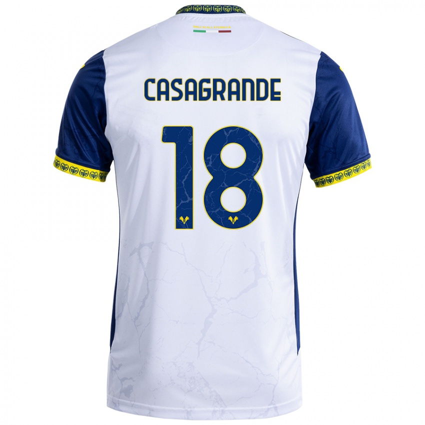 Niño Camiseta Davide Casagrande #18 Blanco Azul 2ª Equipación 2024/25 La Camisa Chile