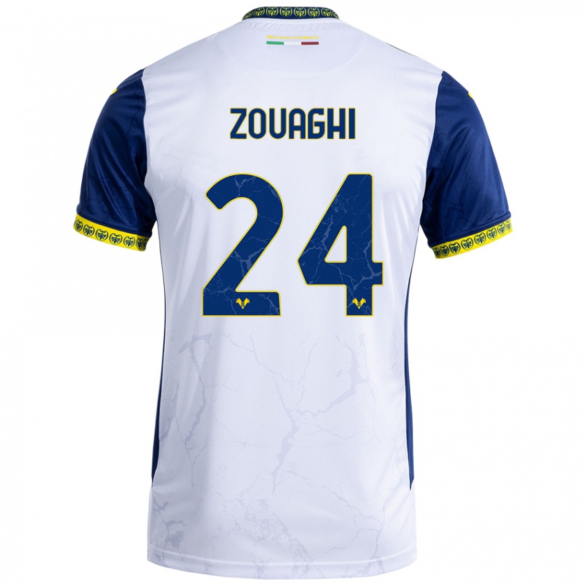 Niño Camiseta Thomas Zouaghi #24 Blanco Azul 2ª Equipación 2024/25 La Camisa Chile