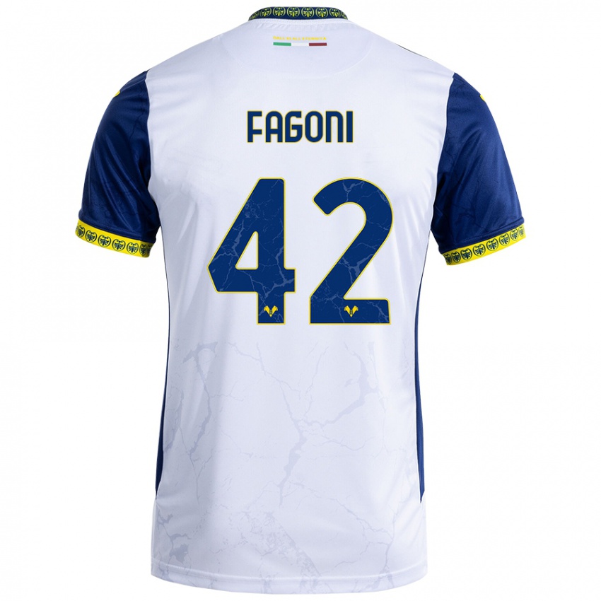 Niño Camiseta Marco Fagoni #42 Blanco Azul 2ª Equipación 2024/25 La Camisa Chile