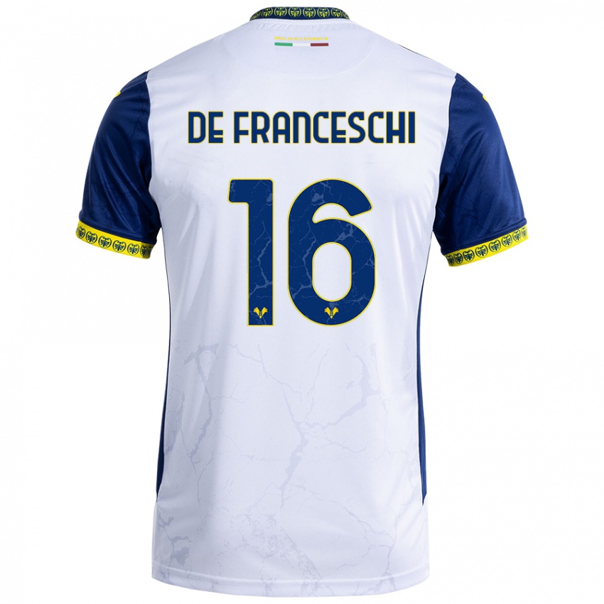 Niño Camiseta Edoardo De Franceschi #16 Blanco Azul 2ª Equipación 2024/25 La Camisa Chile