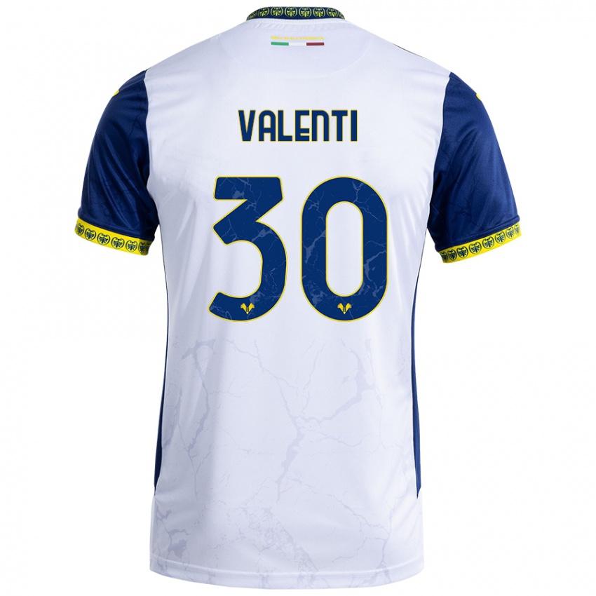 Niño Camiseta Francesco Valenti #30 Blanco Azul 2ª Equipación 2024/25 La Camisa Chile