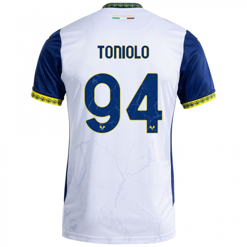 Niño Camiseta Giacomo Toniolo #94 Blanco Azul 2ª Equipación 2024/25 La Camisa Chile