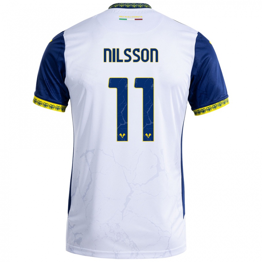 Niño Camiseta Sara Nilsson #11 Blanco Azul 2ª Equipación 2024/25 La Camisa Chile