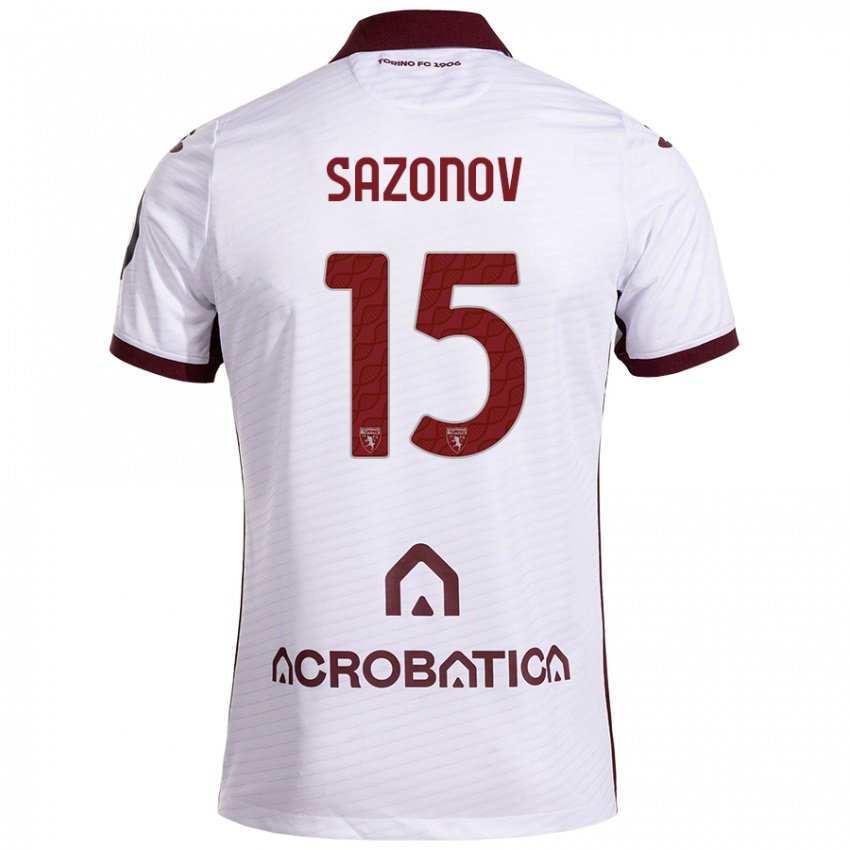 Niño Camiseta Saba Sazonov #15 Blanco Granate 2ª Equipación 2024/25 La Camisa Chile