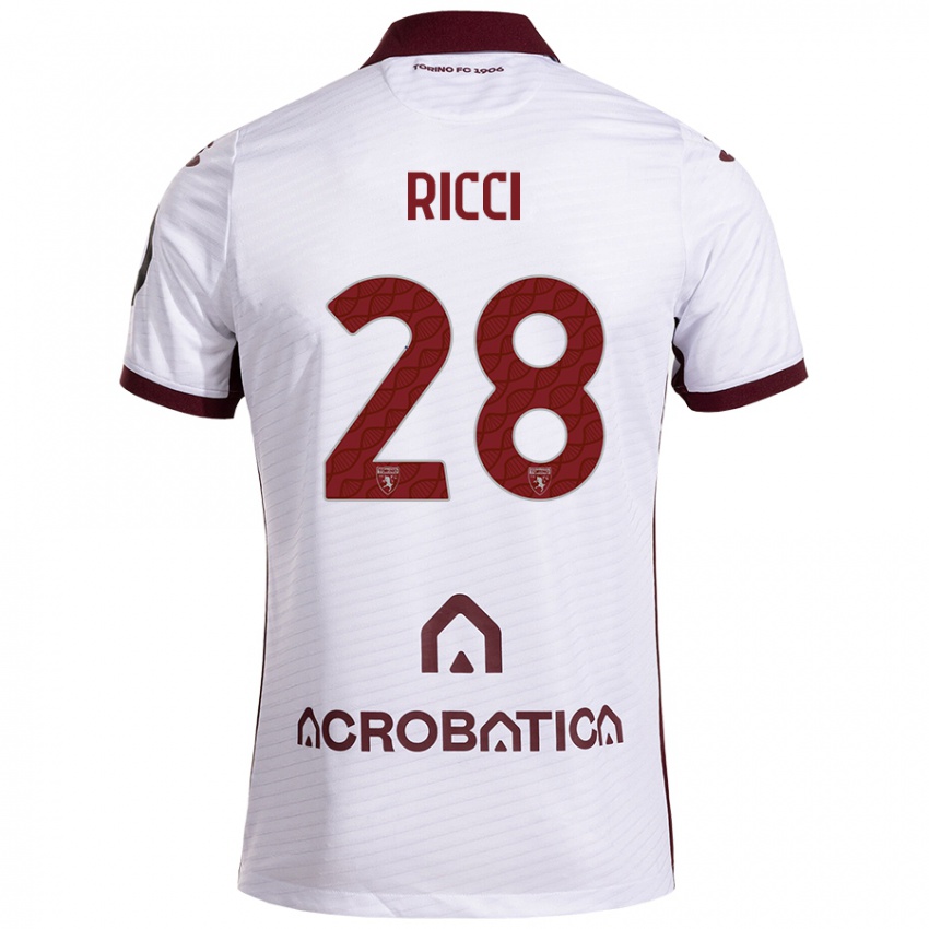 Niño Camiseta Samuele Ricci #28 Blanco Granate 2ª Equipación 2024/25 La Camisa Chile