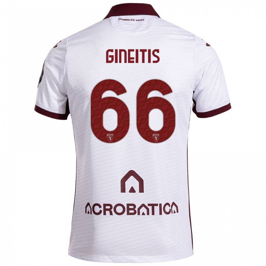 Niño Camiseta Gvidas Gineitis #66 Blanco Granate 2ª Equipación 2024/25 La Camisa Chile