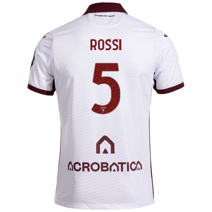 Niño Camiseta Simone Rossi #5 Blanco Granate 2ª Equipación 2024/25 La Camisa Chile