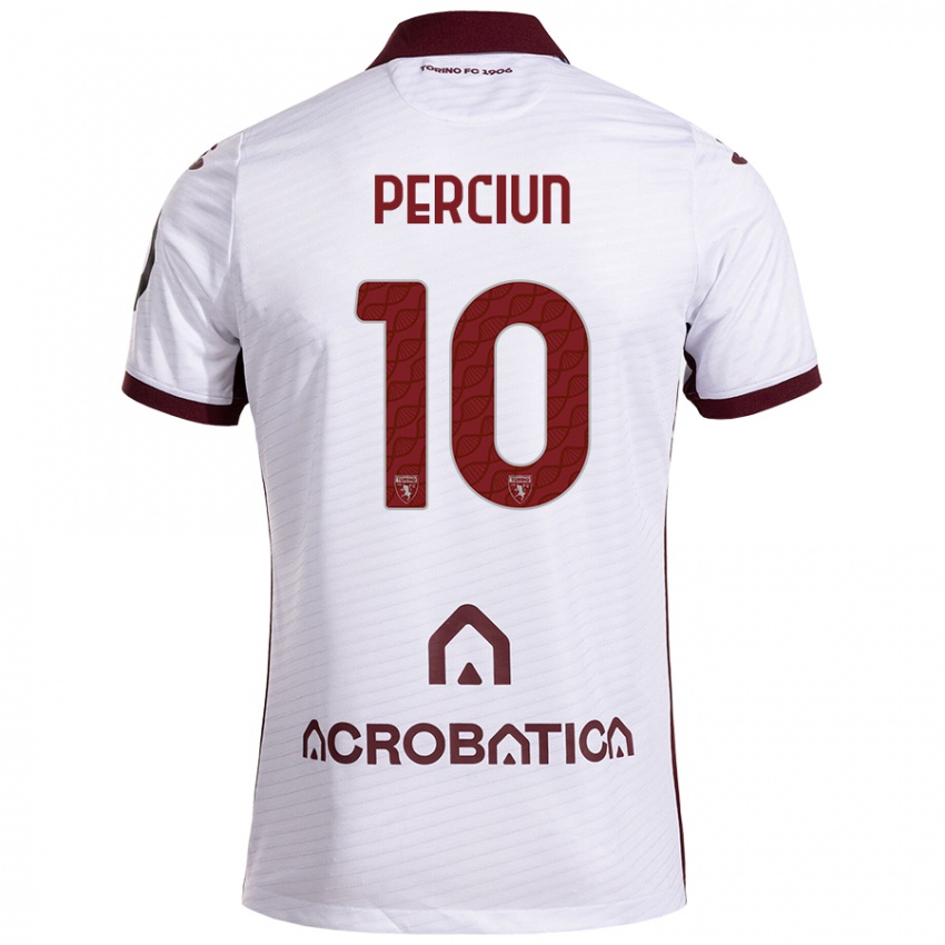 Niño Camiseta Sergiu Perciun #10 Blanco Granate 2ª Equipación 2024/25 La Camisa Chile