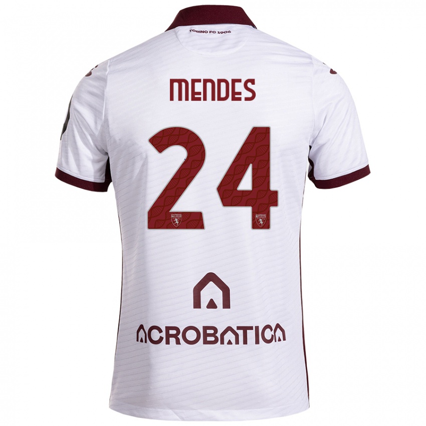 Niño Camiseta Rodrigo Mendes #24 Blanco Granate 2ª Equipación 2024/25 La Camisa Chile