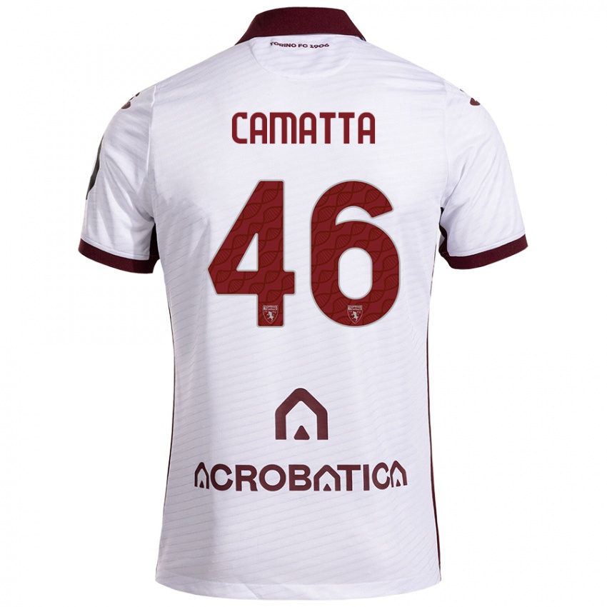 Niño Camiseta Alessandro Camatta #46 Blanco Granate 2ª Equipación 2024/25 La Camisa Chile