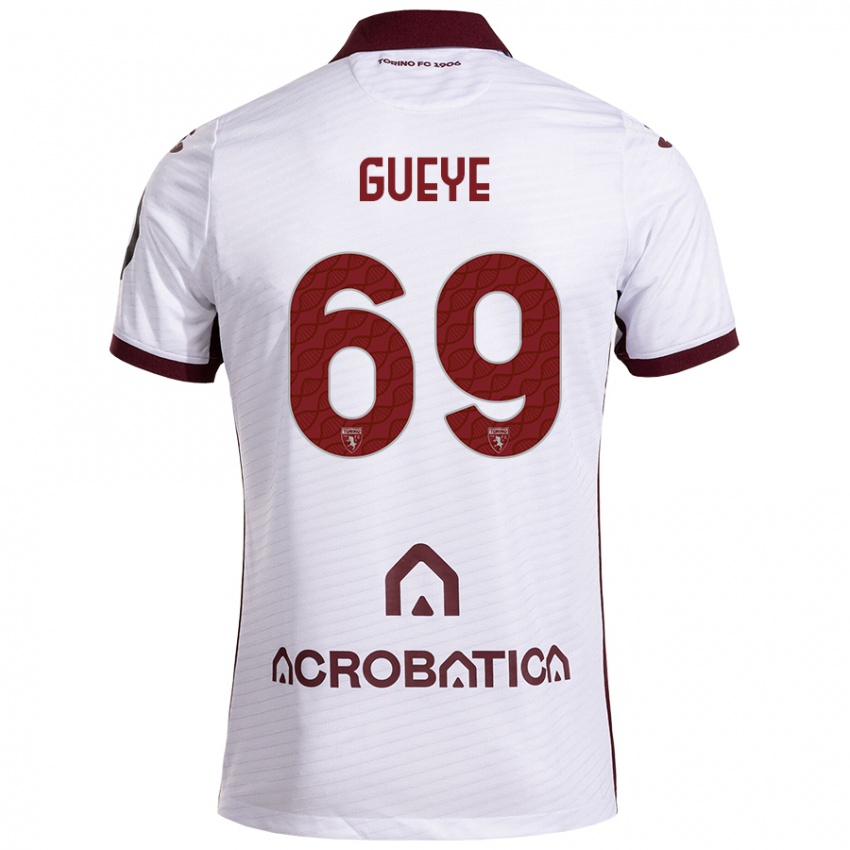 Niño Camiseta Ousmane Gueye #69 Blanco Granate 2ª Equipación 2024/25 La Camisa Chile