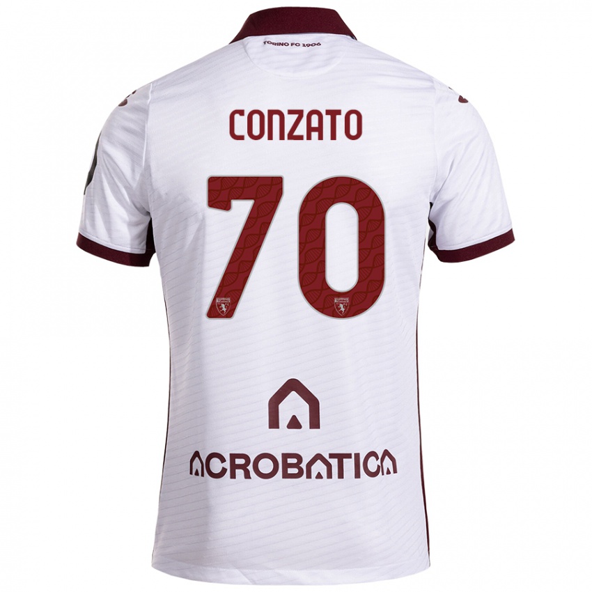 Niño Camiseta Filippo Conzato #70 Blanco Granate 2ª Equipación 2024/25 La Camisa Chile