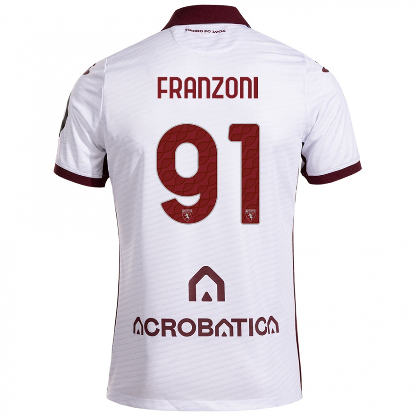 Niño Camiseta Nicolò Franzoni #91 Blanco Granate 2ª Equipación 2024/25 La Camisa Chile